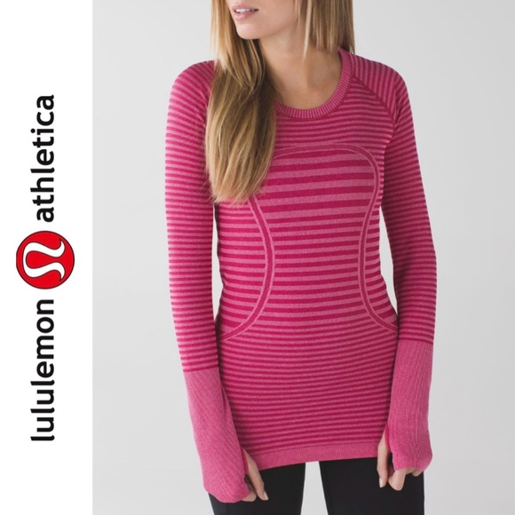 Lululemon Swiftly Tech Long Sleeve Crew Blue n Heathered Berry Rumble Size 8 - Picture 1 of 13